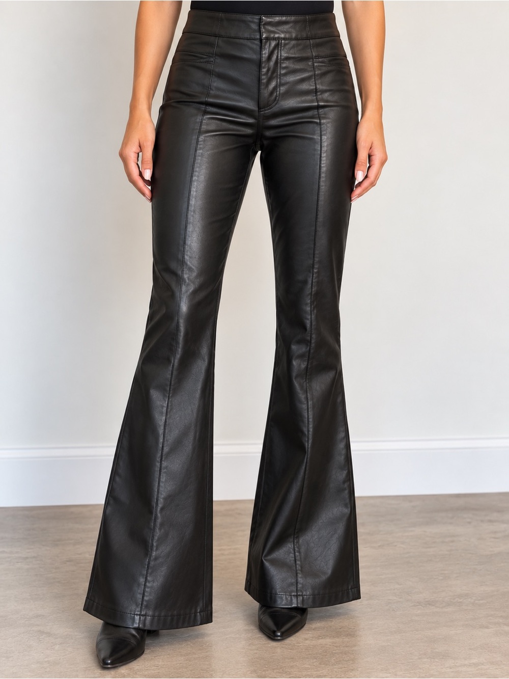 We The Free Free People Black Faux Leather Flare Pants Size 4 High Rise